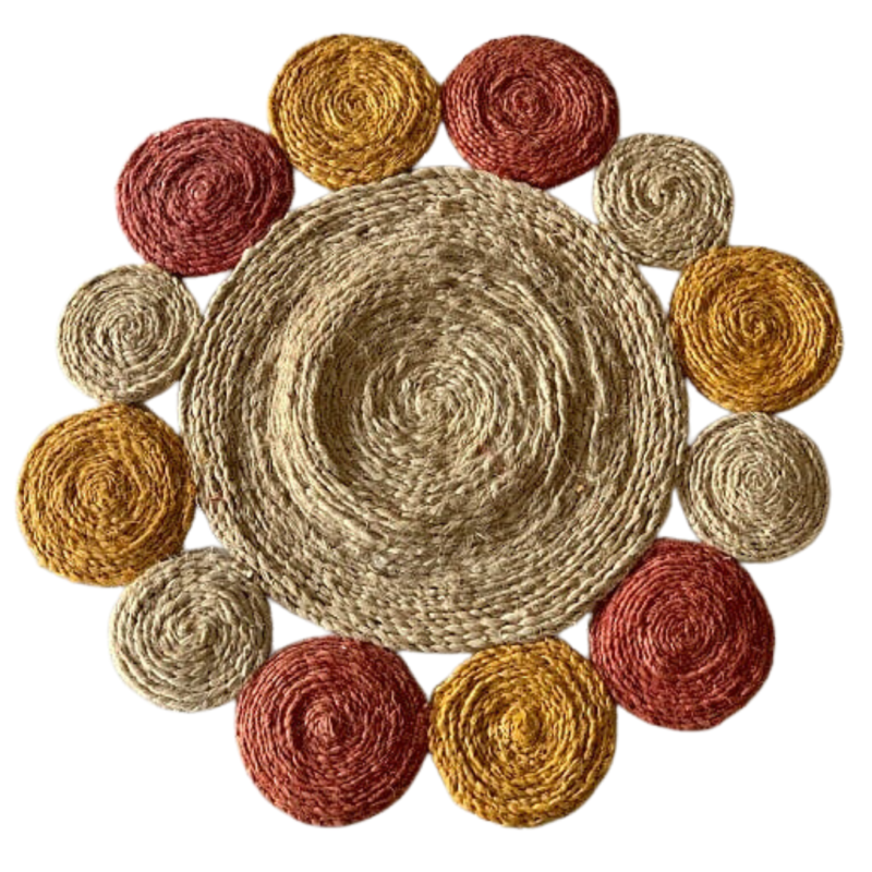 Spiral Red-Yellow- Beige Mat- Bhimal (Hand Made)